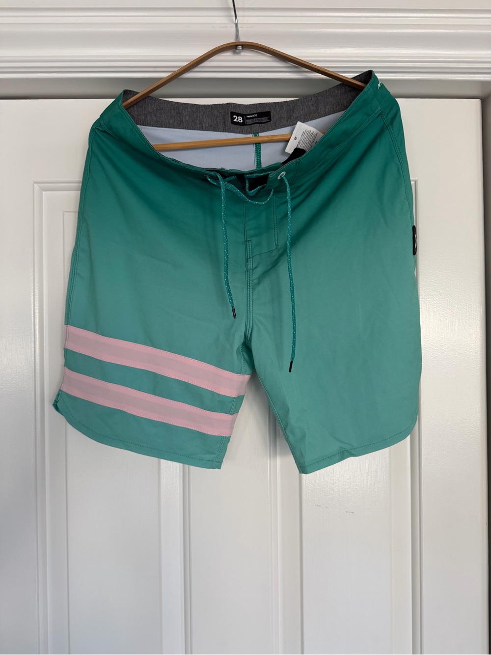 Hurley Teal Swim Trunks with Pink Stripes